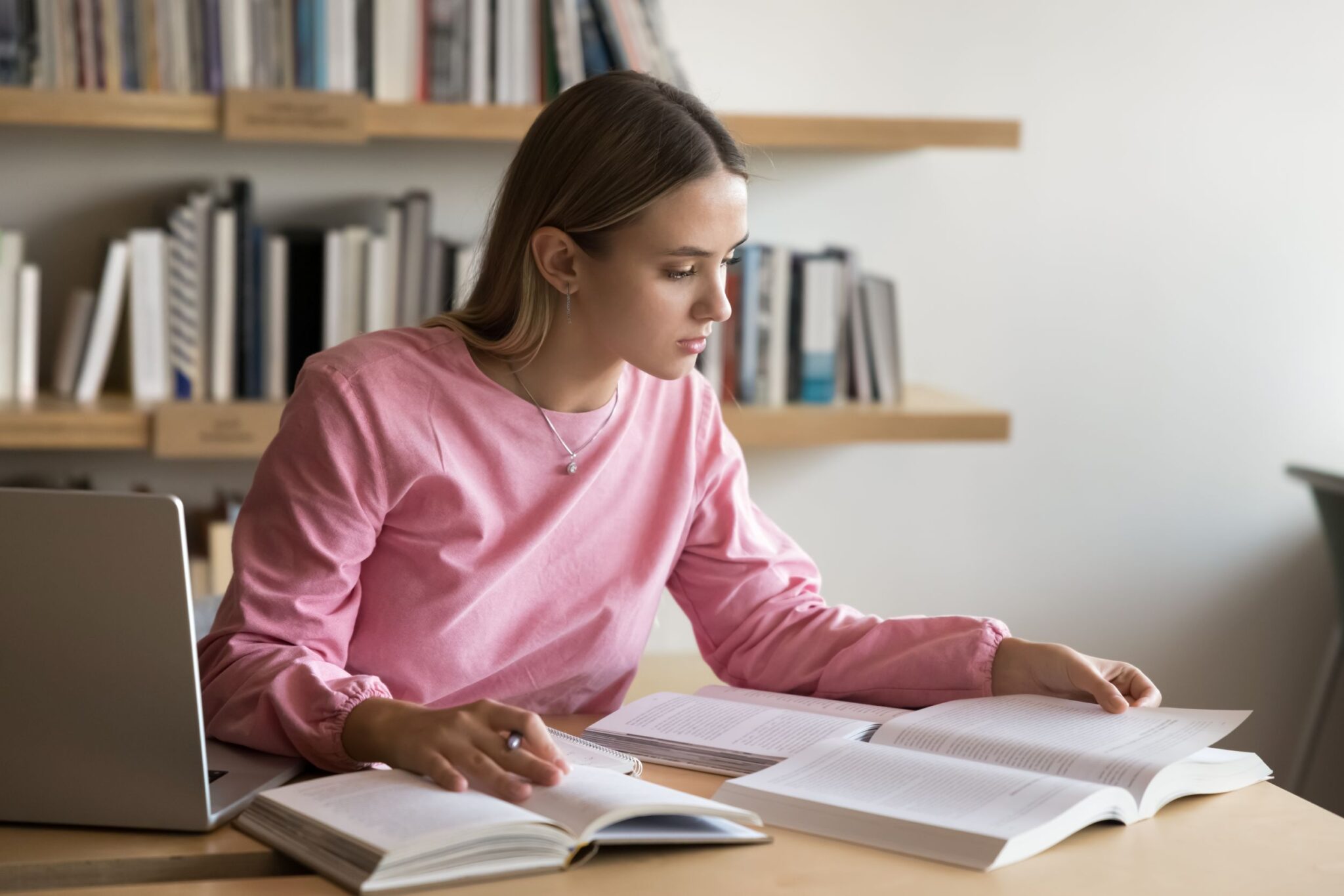 Student studying for her GCSE at home.